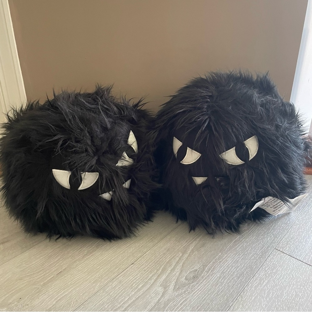 2 NEW Novogratz Black Monster Fur Ball Pillows